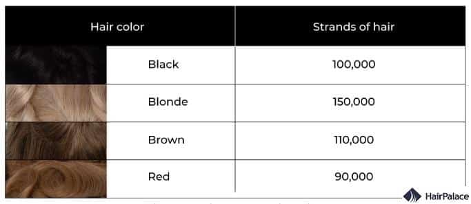this is how hair color realtes to how many hairs are on a human head